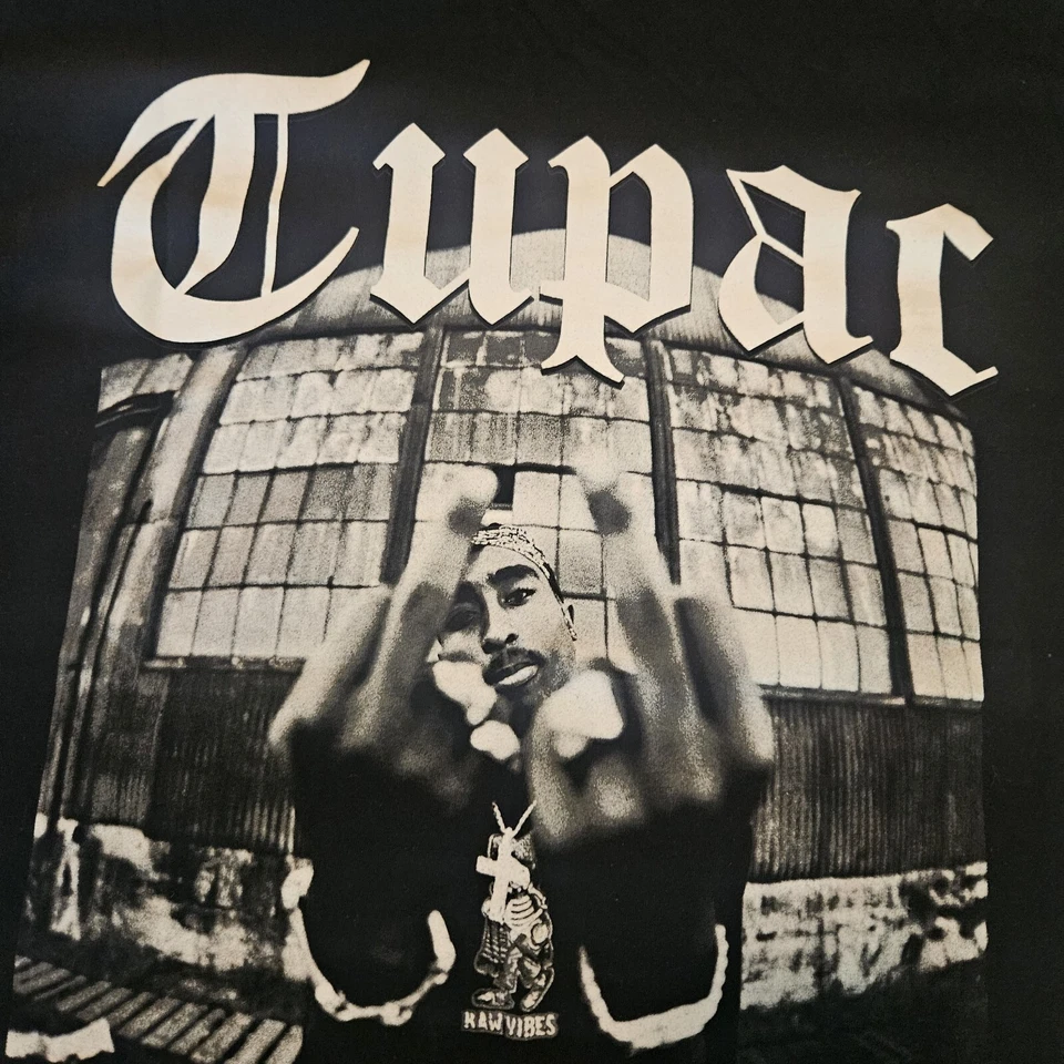 2PAC TUPAC RAW VIBES Double MIDDLE FINGER BLACK SHIRT SIZE Large - Image 3 of 4