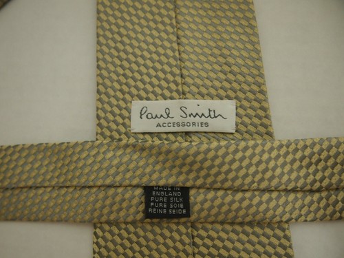 Paul Smith Mens Necktie Tie Gold Grey Checkered 57" Career - Picture 3 of 4