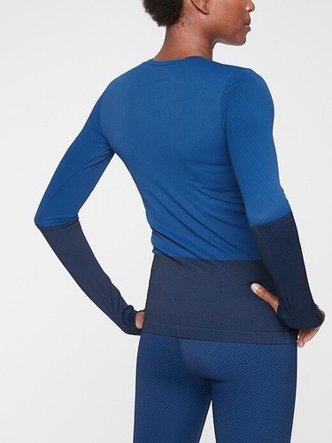 Capa base ATHLETA Flurry Colorblock, nueva sin etiquetas, tamaño pequeño, campanas plateadas/negro T-1 - Imagen 2 de 3