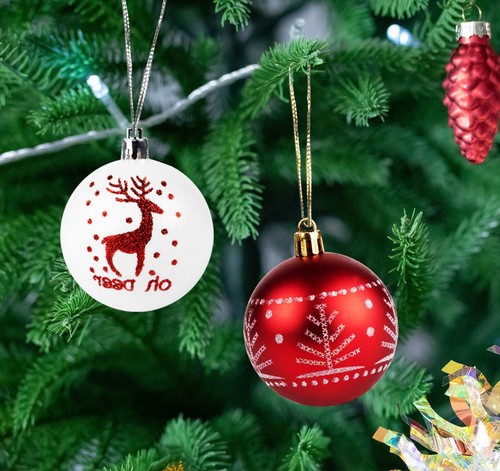 30pcs Weihnachtskugeln Kunststoff Ø6cm Rot+Weiß Weihnachtsdeko Christbaumschmuck - Bild 5 von 9