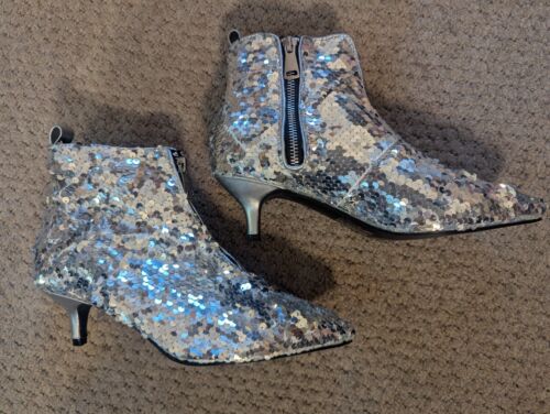 NEW SILVER SEQUIN ANKLE BOOTS - SEE VIDEO! - Picture 5 of 10