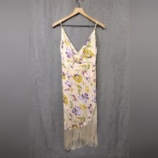 Lulus Irresistibly Fun Blush Pink Floral Jacquard Fringe Midi Dress Women's M