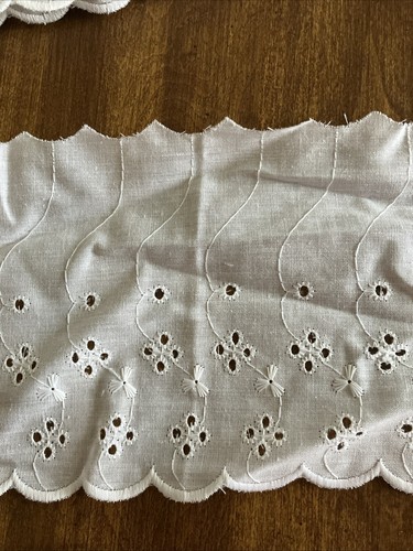 VINTAGE Cotton White Eyelet Lace trim 5” Wide, Sold By yard