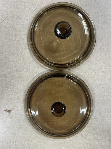 Pair Of Pyrex Vision P 81 C Corning Ware Brown Amber Glass Lid 6” No Chips BLHN
