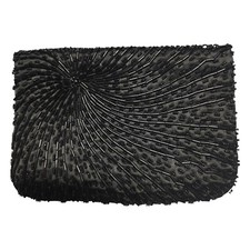 Vintage Black Beaded Clutch Purse Formal Never Used No Strap LIghtweight