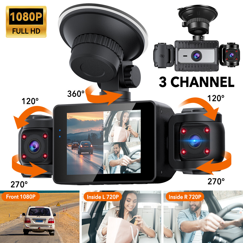 3-Channel 1080p HD Dash Cam with Front Left Right Car DVR Recorder-image
