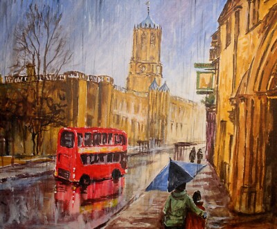 Christchurch College Oxford University St Aldates Regen Original Acryl Gemälde