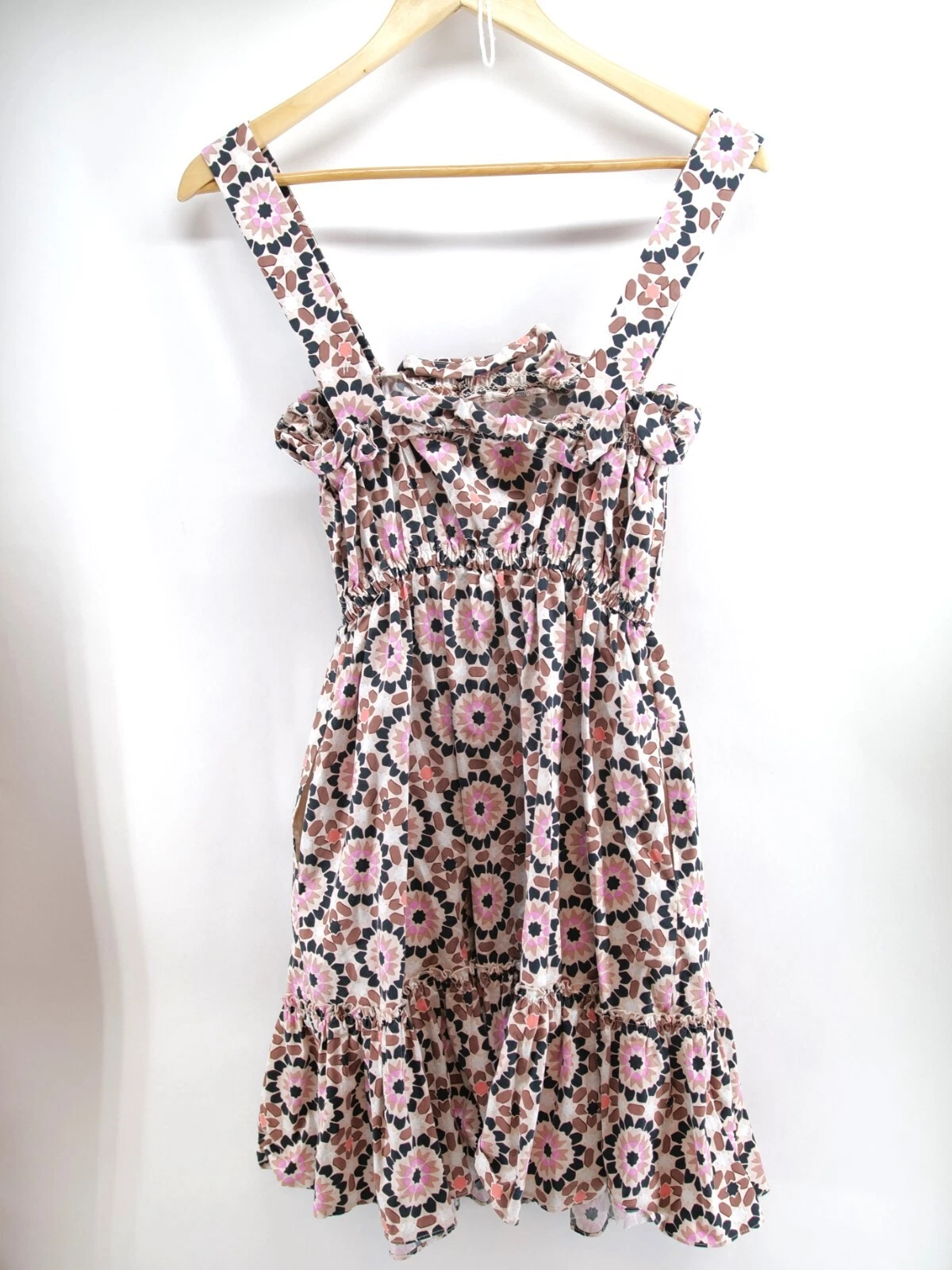 Abito Kate Spade New York nuovo con etichette donna 6 mosaico floreale poplin rosa motivo marrone