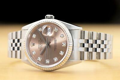 MENS ROLEX DATEJUST 16234 SALMON FACTORY DIAMOND DIAL 18K WHITE