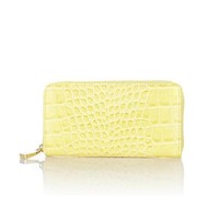 Snob Essentials Zip Around Continental Wallet Clutch Yellow Croc Bag Womens Chop on sale Snob Essentials Zip Around Continental Wallet Clutch Yellow Croc Bag Womens Chop on sale