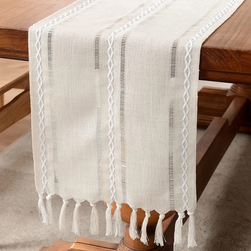 Linen Table Runner Rustic Table Runners with Tassels for Dining Kitchen Party