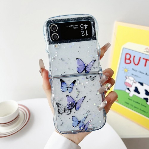 Phone Case For Samsung Galaxy Z Flip6 Flip5 Flip4 3 Wavy Butterfly Glitter Cover - Picture 12 of 15