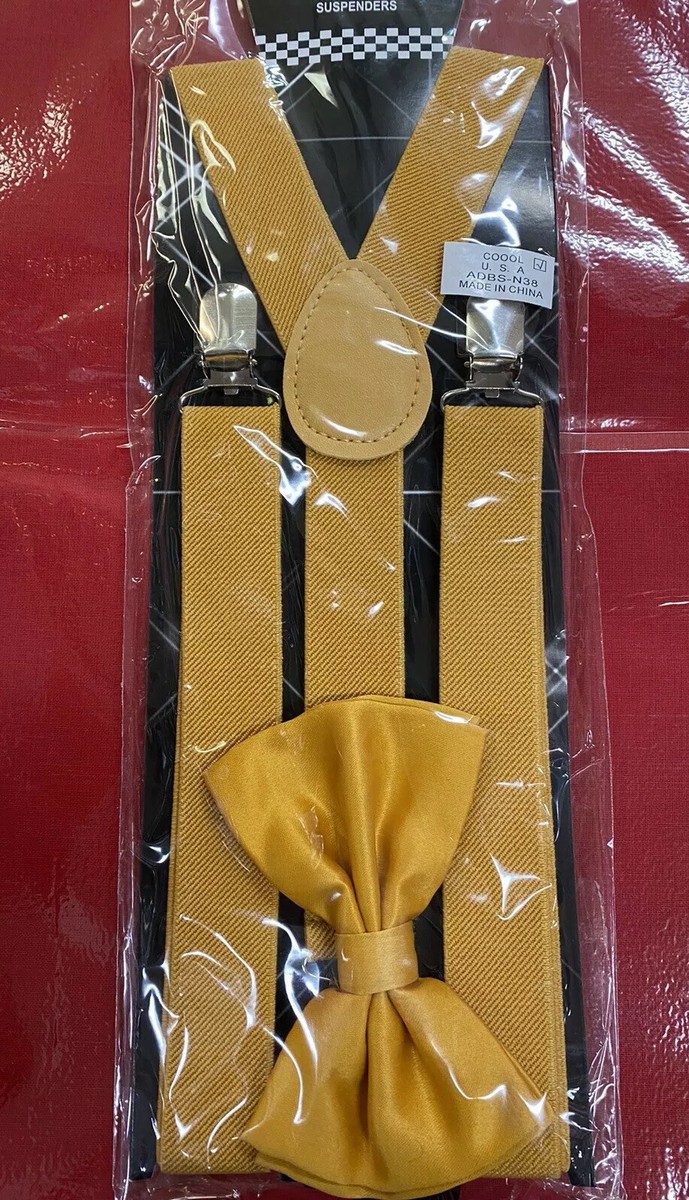mustard bow tie and suspenders