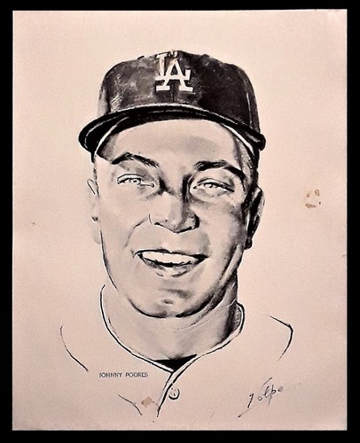 1958-60 L.A. Dodgers Portrait - Johnny Podres by Nicholas Volpe - RARE