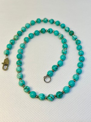 Handcrafted turquoise stone 17  necklace with hypoallergenic stainless steel bea