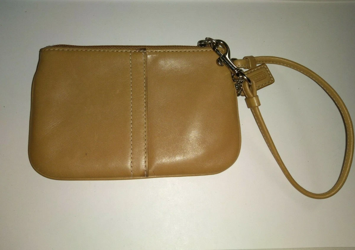 COACH Small Solid Tan Brown Smooth Leather Wristlet eBay
