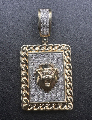 Wunderschöner 10K Gelbgold ''Löwenkopf'' 1cttw Diamant Anhänger