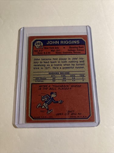 John Riggins CARD 1972 SEASON #245 RB JETS T4-316 - Picture 2 of 2