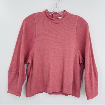 Madewell texture & thread button down mock neck top women's size Small