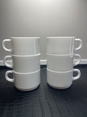 6er Set weiße Kaffeetassen - Arc France - Vintage
