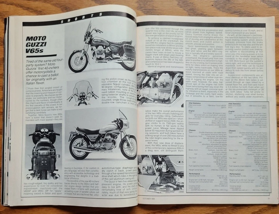 Cycle Magazine October 1984 Yamaha RZV500R XVZ 1200 Motor Guzzi V65 Twins - Image 4 of 4