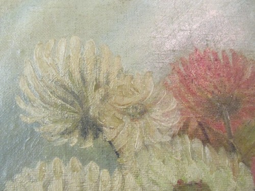 Vintage Original Art Oil Painting on Canvas Chrysanthemums signed - Picture 4 of 6