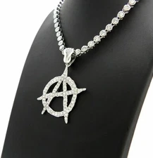 Hip Hop ANARCHY Pendant & Iced 18" 20" Big CZ Choker Chain Bling Necklace