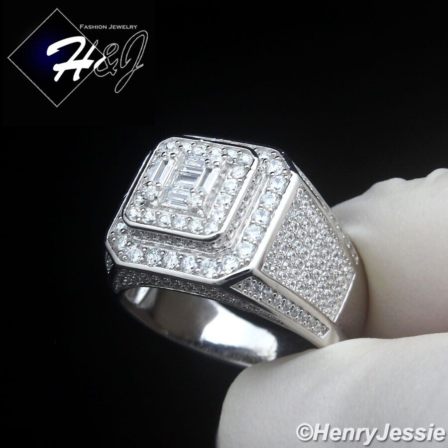 MEN SOLID 925 STERLING SILVER ICY BLING CZ 3D TRIPLE SQUARE MEN SOLID 925 STERLING SILVER ICY BLING CZ 3D TRIPLE SQUARE