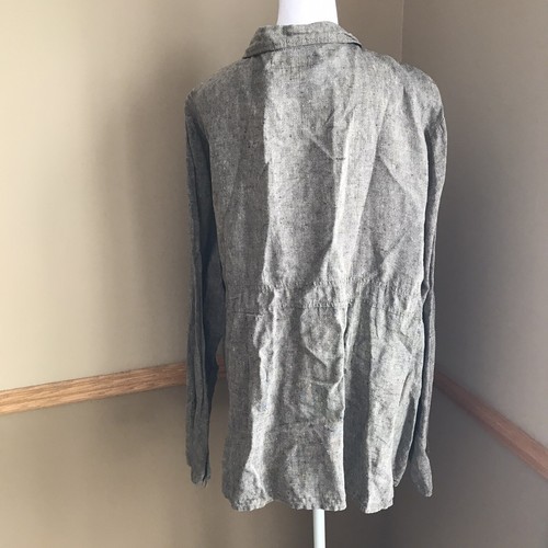 Flax Tan Black Linen Mid-length Jacket with Button Details - Picture 4 of 7