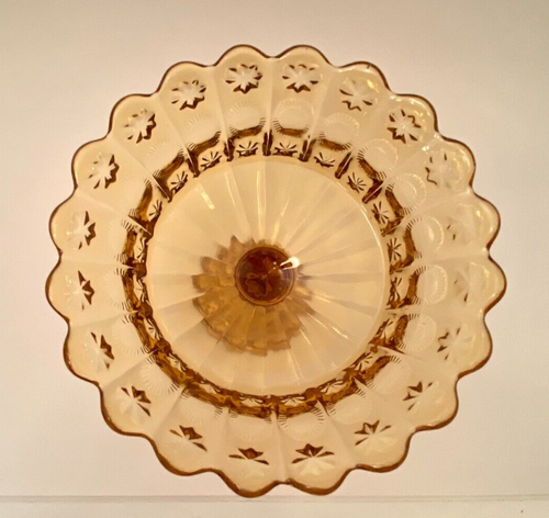 LG Wright Beautiful Vintage Amber Compote Pedestal Bowl in the Priscilla Pattern - Picture 3 of 8