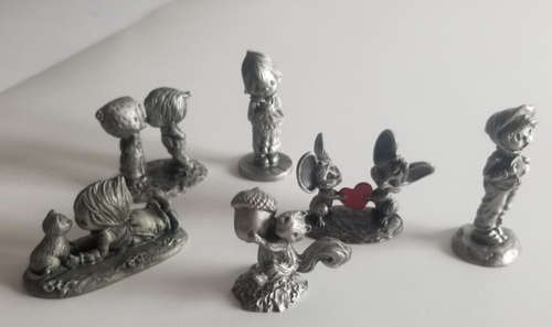 6 Vintage Hallmark Little Gallery Pewter Metal Figurines Mice Heart Cat Squirrel - Picture 6 of 11