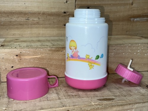 Vintage Lunchbox Thermos Girl On Rainbow With Cats and Balloons Pink Cap - Picture 12 of 13