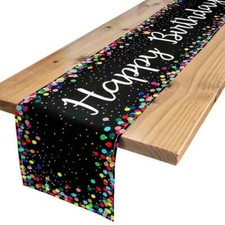 Happy Birthday Table Runner 72 Inches Celebrate Party Black Polyester Linen
