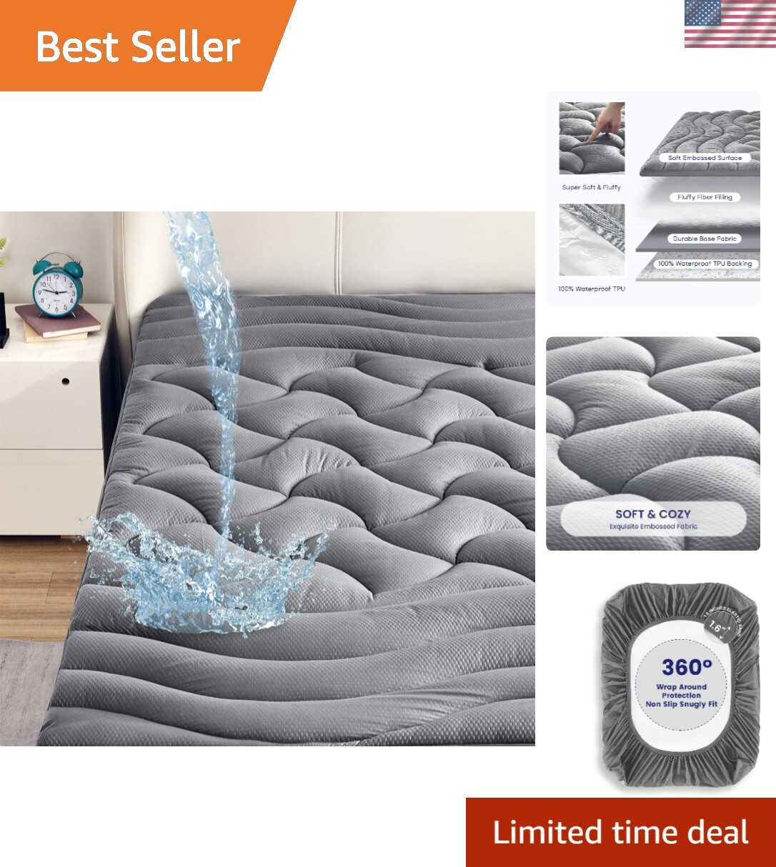 Cooling King Mattress Pad for Back Pain Relief Extra Thick Waterproof