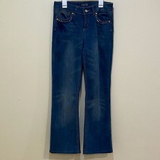 Cache Bootcut Jeans Women  s 28 Blue Denim Stretch Rhinestones Embroidered