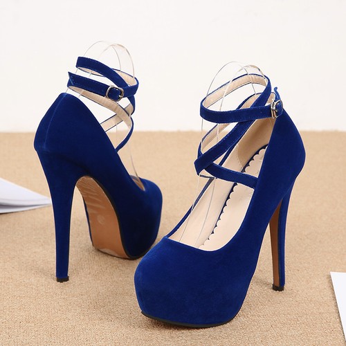 Zapatos para mujer de plataforma de tacones altos drag queen azul con correa al tobillo - Imagen 30 de 33