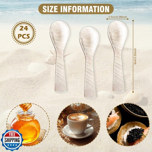 CAMATET 24 Pcs Caviar Spoons Set, 3.54 Inch Mother of Pearl Spoon, Hand Craft - 第 3/5 張圖片