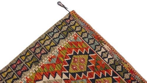 Maimana Kelim Teppich 100x200 Handgewebt Orange Geometrisch Handarbeit b - Picture 6 of 9