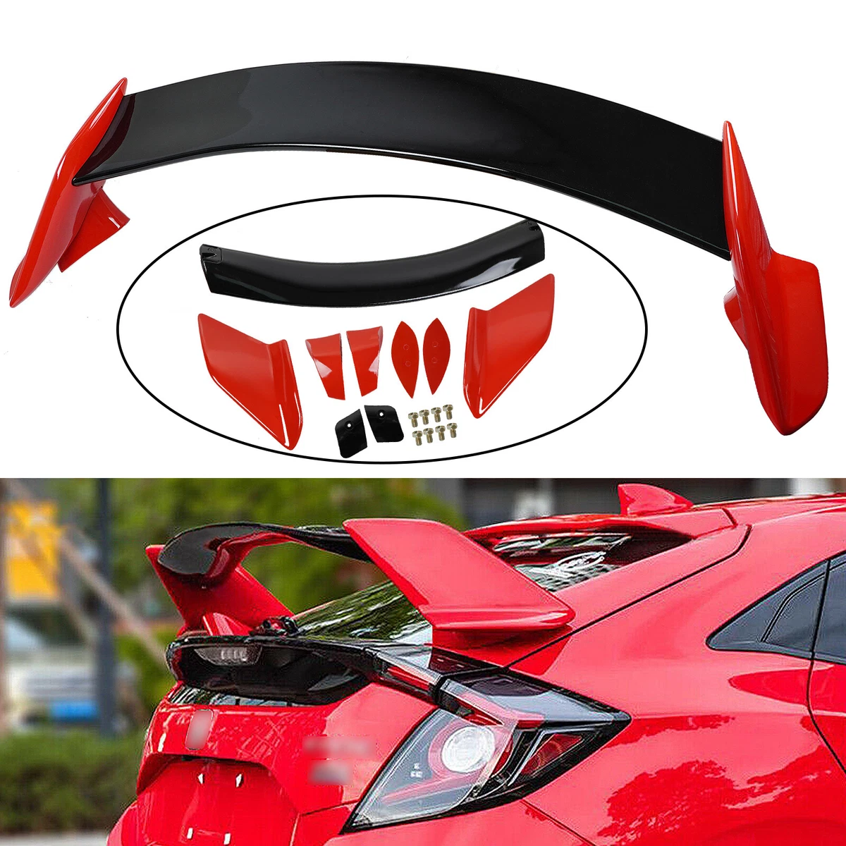 For 2016 2021 Honda Civic Hatchback 5Dr R Style Red Blk Rear Trunk