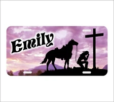 Cowgirl Cross Pink Sky Personalized Monogrammed License Plate Custom Car Tag