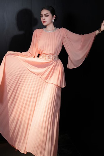 Summer Women's Round Neck Diamond Studded Long Sleeve Multi Layer Elegant Dress - Foto 12 di 27