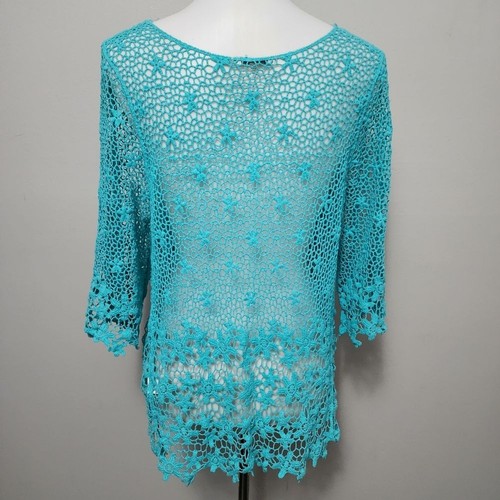 Pristine Turquoise Open Weave Corchet Top Size One Size - Picture 5 of 7