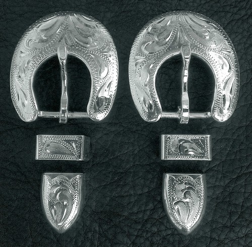 Hand Engraved Silver Plated Buckle Sets 