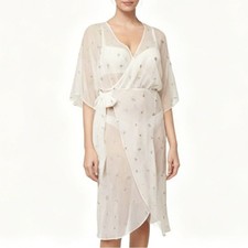 Victoria's Secret White Sheer Long Embroidered Robe, M/L