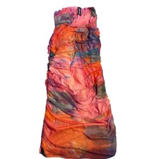 NEW PrettyLittleThing Multicolor Mesh Ruched Maxi Dress Orange Pink Strapless 12