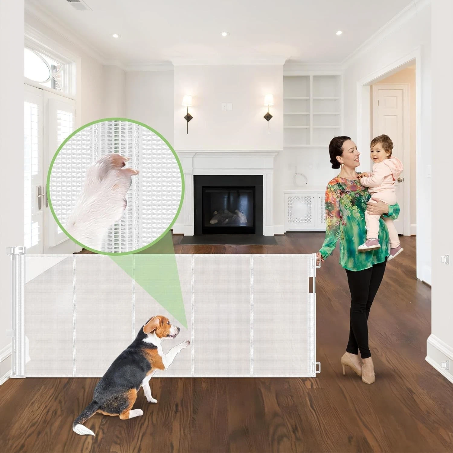 96” Retractable Baby Gate Extra Wide Dog Barrier Indoor Outdoor Safety with Rods