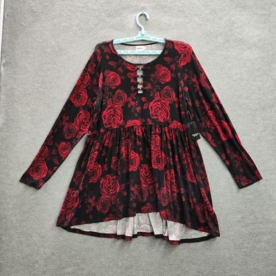 Torrid Women Blouse 1X (14-16) Black Floral Babydoll Romantic NWT