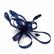 Navy blue looped fascinator with feathers on comb