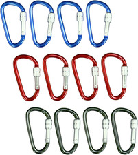 12-Pack Locking Carabiner Keychain, 2.6-Inch, Aluminum, Black Red Blue