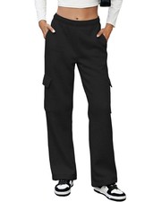 Womens Cargo Sweatpants High Waisted Straight Leg Fleece Lined Sweat Pants wi...